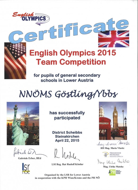 Certificat E-Olympics 2015