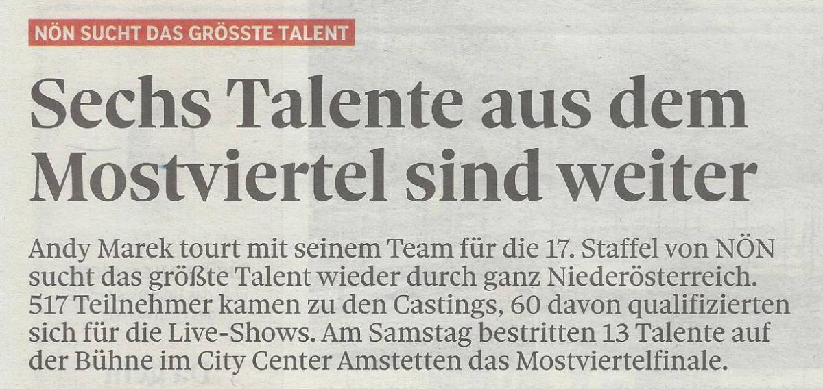 NÖN sucht das größte Talent – Presse